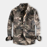 Men's green khaki camouflage tactical jacket in size 3XL, featuring long sleeves, a collared neckline, and a rugged military-inspired pattern.