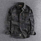 Men's durable military camo style jacket featuring a grey camouflage pattern, button closure, and a collared design with long sleeves, resembling a tactical uniform or blazer style.