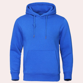 Men's blue fleece-lined zip-up hoodie, featuring a lightweight design with full-length sleeves and a comfortable collar.
