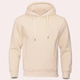 Men's cream white fleece-lined zip-up hoodie in size XL, featuring a lightweight design with a collar and sleeves. The hoodie is presented with a tan appearance and is designed for everyday comfort.