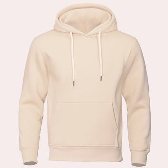 Men's cream white fleece-lined zip-up hoodie in size XL, featuring a lightweight design with a collar and sleeves. The hoodie is presented with a tan appearance and is designed for everyday comfort.