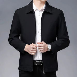 Men's formal black slim fit blazer, Nero color, in 2XL size, worn over a white dress shirt with a visible collar, showcasing the blazer's sleek design and tailored fit ideal for business or formal occasions.