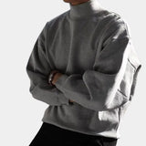 Men's gray casual turtleneck sweater with a pocket, featuring long sleeves and a comfortable cotton-blend fabric.