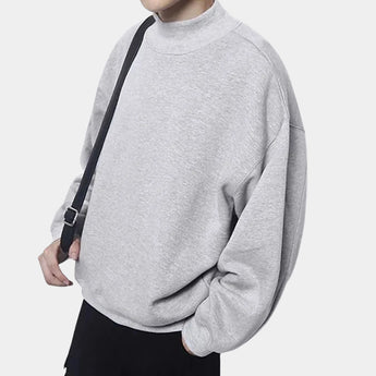 Men's gray casual cotton-blend turtleneck sweater in size 3XL, featuring long sleeves and a pocket.
