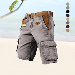 Men's grey lightweight cargo shorts with multiple pockets and a belt, shown in size 5XL.
