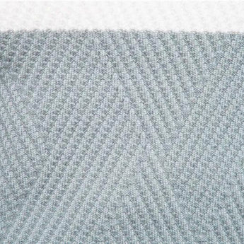 Men's grey ribbed knit sweater with striped pattern and crew neck design, shown against a neutral background.