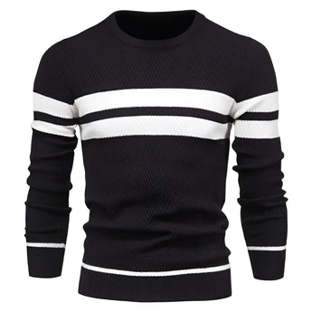 Men's grey ribbed knit crew neck sweater with subtle striped pattern, featuring long sleeves, designed for winter fashion in a 2XL size.