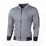 Men's grey slim fit lightweight bomber jacket with arm pocket, featuring a sleek collar and long sleeves, ideal for casual and sporty occasions.