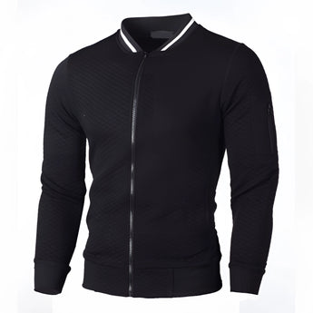 Men's grey slim fit lightweight bomber jacket with arm pocket, featuring a classic collar, long sleeves, and a sleek design ideal for casual wear.