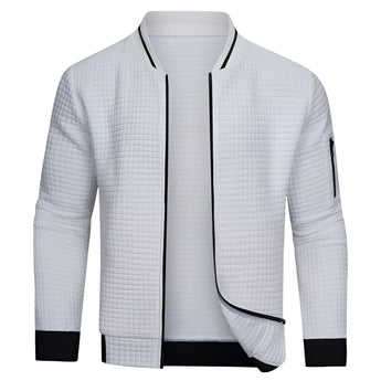 Men's grey slim fit lightweight bomber jacket with arm pocket, featuring a zip-up front, ribbed collar and cuffs, and available in size 3XL.
