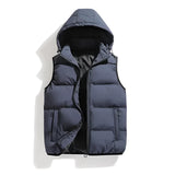 Men's gray blue hooded insulated puffer vest with zipper pockets, displayed in size 4XL.