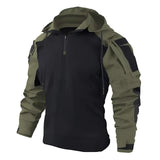 Men's dark green hooded tactical jacket in size 3XL featuring long sleeves, a durable water-resistant material, multiple pockets, and a high collar designed for military or outdoor use.