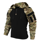 Men's hooded tactical jacket in camouflage pattern, featuring long sleeves and a collar, designed for durability and water resistance, size 3XL.