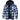 Men's insulated winter jacket in blue plaid pattern, featuring a hood, quilted design, and long sleeves, size 4XL.