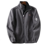 Men's insulated grey bomber fleece jacket with a warm zip-up design, featuring a collar, long sleeves, and a zipper closure.