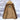 Men's insulated hooded tan winter jacket with snow-resistant parka design, featuring long sleeves, a collar, and natural material in a beige or khaki color.