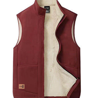 Men's Sherpa Lined Insulated Fleece Vest in Navy Blue, featuring a sleeveless design and a high collar, ideal for winter wear.