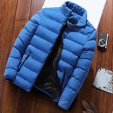 Men's lightweight insulated navy puffer jacket in size 5XL, featuring long sleeves and water-resistant material in a rich blue shade, displayed against a neutral background.