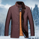 Men's red insulated quilted thermal waterproof winter coat with fur collar in size 2XL.