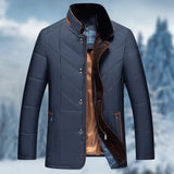 Men's insulated quilted thermal waterproof winter coat with fur collar, blue color, size 2XL.