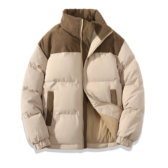 Men's light blue insulated puffer jacket with a water-resistant exterior, featuring a stylish design suitable for cold weather.