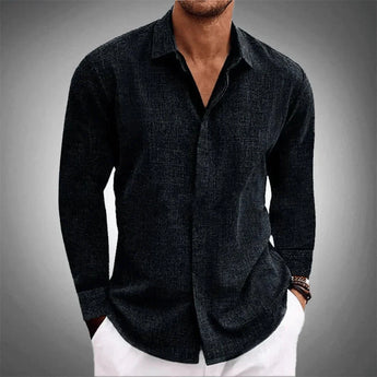 Men's light blue linen shirt with a plaid pattern, featuring long sleeves and a comfortable fit, suitable for casual wear; shown in Nero color and size 2XL.