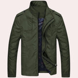 Men's olive green military utility jacket in size 4XL, featuring a water-resistant and breathable design, with a button-front closure, long sleeves, and a classic collar style.