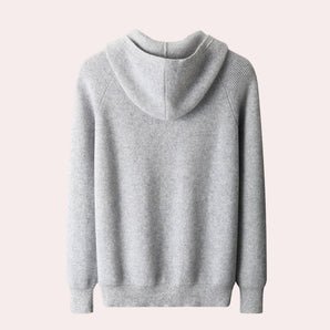 Men's light grey cowl neck sweater with long sleeves, featuring a stylish cowl collar and woolen texture, perfect for chic winter fashion.