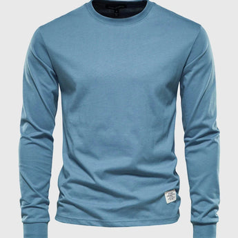 Men's blue lightweight cotton blend crewneck sweatshirt in size 3XL displayed on a mannequin.