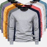 Men's lightweight cotton blend crewneck sweatshirt in solid grey color, featuring long sleeves and a simple collar design.
