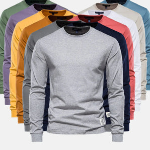 Men's lightweight cotton blend crewneck sweatshirt in solid grey color, featuring long sleeves and a simple collar design.