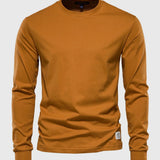 
A mustard yellow men's lightweight cotton blend crewneck sweatshirt in size 3XL, featuring long sleeves and designed for comfort and casual wear.