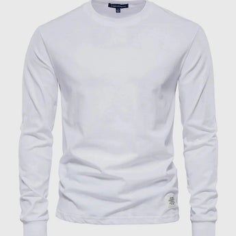Men's lightweight cotton blend crewneck sweatshirt in solid white color, size 3XL. The sweatshirt features a classic crew neck design with long sleeves, made from a soft, comfortable jersey fabric.