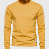 Men's lightweight yellow cotton blend crewneck sweatshirt in 3XL size with long sleeves and a solid color design.