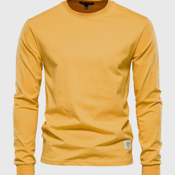 Men's lightweight yellow cotton blend crewneck sweatshirt in 3XL size with long sleeves and a solid color design.