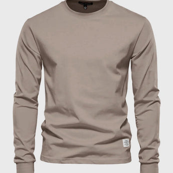 Men's lightweight cotton blend crewneck sweatshirt in khaki, size 3XL, featuring long sleeves and a solid color design.