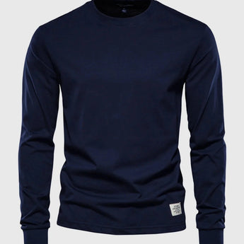 Men's dark blue lightweight cotton blend crewneck sweatshirt, size 3XL, featuring long sleeves and a solid color design.