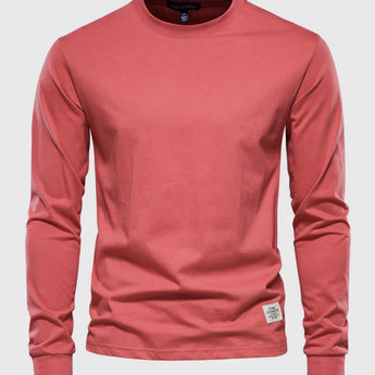 Men's lightweight red cotton blend crewneck sweatshirt in size 3XL with long sleeves and a solid color design.