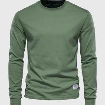Men's lightweight cotton blend crewneck sweatshirt in solid green, size 3XL, featuring long sleeves and a comfortable fit.