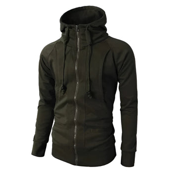 Men's lightweight gray zipper hoodie in slim fit, featuring a hood, long sleeves, and a front zipper closure, displayed in a black color variant, size 3XL.