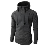 Men's lightweight dark gray zipper hoodie jacket with slim fit design, featuring long sleeves and a high collar.