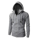 Men's lightweight gray zipper hoodie with a slim fit design, featuring long sleeves, a hood, and front pockets, size 3XL.