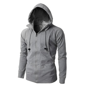 Men's lightweight gray zipper hoodie with a slim fit design, featuring long sleeves, a hood, and front pockets, size 3XL.