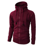 Men's lightweight red zipper hoodie in a slim fit design, featuring long sleeves and a collar, suitable for casual fashion.