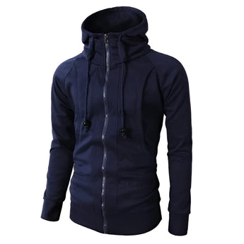 Men's lightweight gray zipper hoodie with slim fit design, shown in a marine blue color, featuring long sleeves and a collar, suitable for casual fashion.