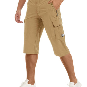 Men's khaki cargo shorts with multiple pockets, lightweight and suitable for summer wear, shown in a 3XL size.