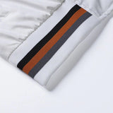 Men's lightweight white jacket featuring a striped collar and front zipper, designed in a sportswear style with long sleeves.