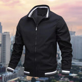 Men's lightweight white jacket with a striped collar and zipper, styled in black, size 2XL, featuring long sleeves and a comfortable fit.
