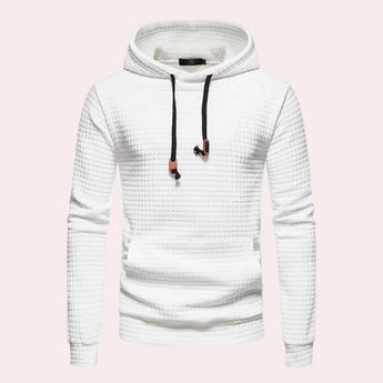 Men's lightweight white quilted hoodie with a stylish and textured design, featuring long sleeves and a comfortable collar in a 2XL size, shown on a neutral grey background.