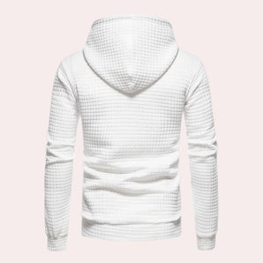 Men's lightweight white quilted hoodie with a stylish textured design, featuring a collar and long sleeves.